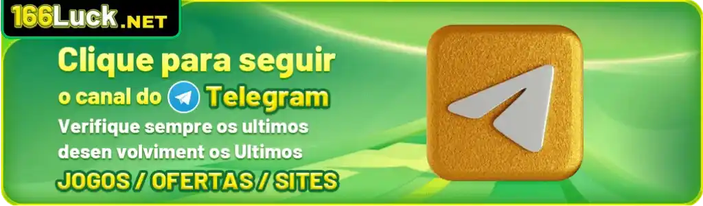 Ícone do Telegram com botão de seguir canal do 166LUCK