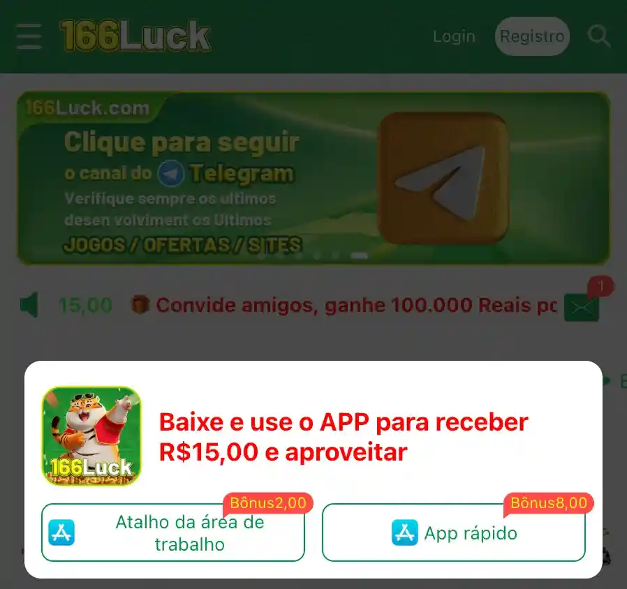 Smartphone com o app 166LUCK aberto
